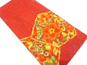 未使用品　手織り真綿紬　唐花模様織り出し　名古屋帯